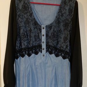 Denim black lace dress